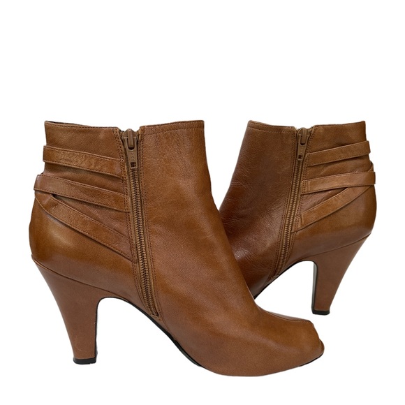 Nine West Peep Toe Booties ‘Single Life” Brown Leather Size 7-1/2M - Picture 4 of 10